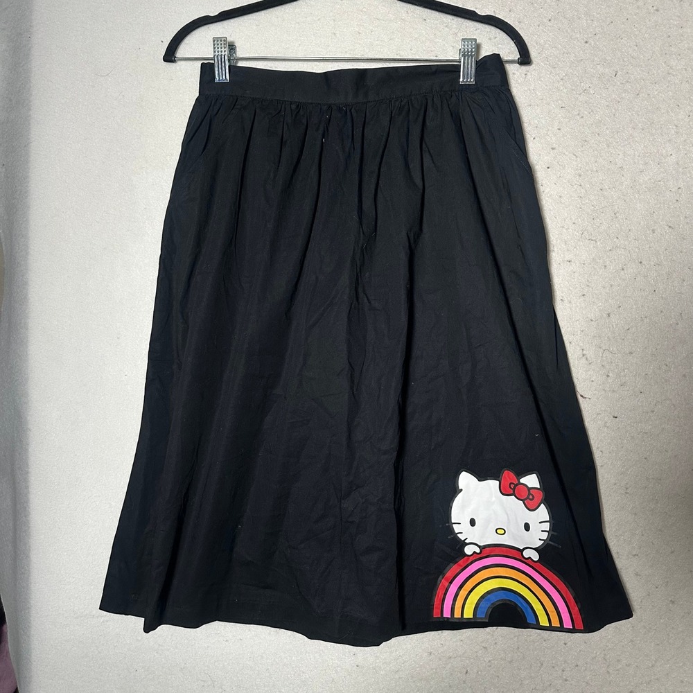 ModCloth x Hello Kitty Black Midi Skirt Rainbow Pockets Sanrio Size M